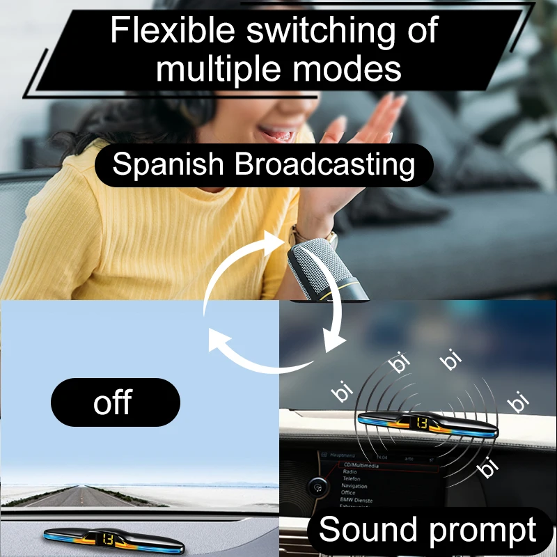 LED Parking Sensor System Spanish Voice Alert Backlit Display 12 Colors 4 Probes Universal Auto Safety Auxiliary Accessories - view 6