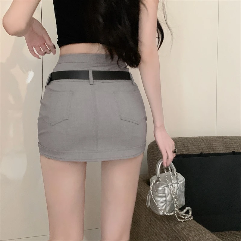 KUSAHIKI 2023 New Spicy Girl gonne a vita alta con cintura Sexy Slim Mini Y2k gonna moda stile coreano Bottoms Faldas De Mujer