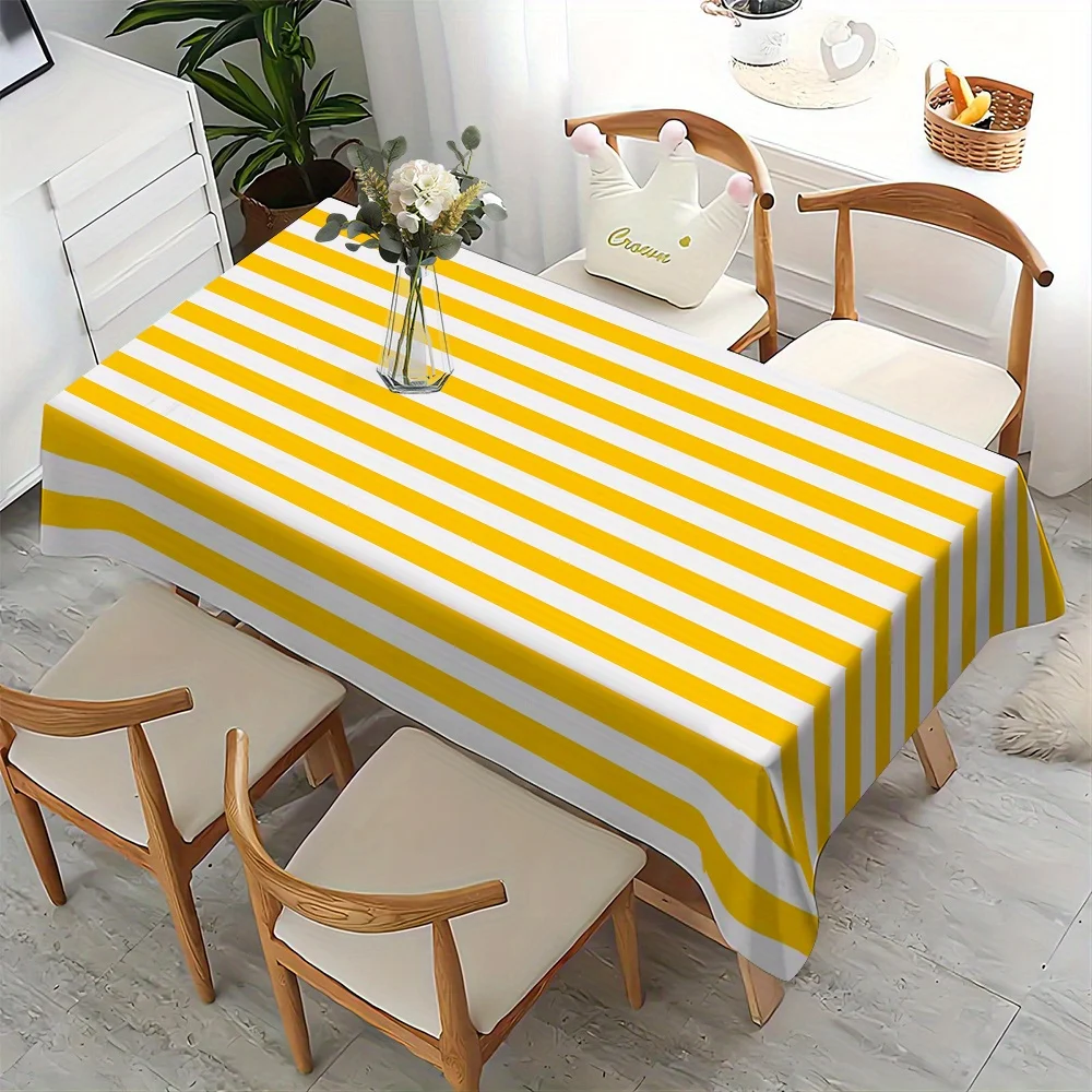 Polyester tablecloth, yellow striped pattern tablecloth, machine-woven rectangular table cover, fashionable printed tablecloth