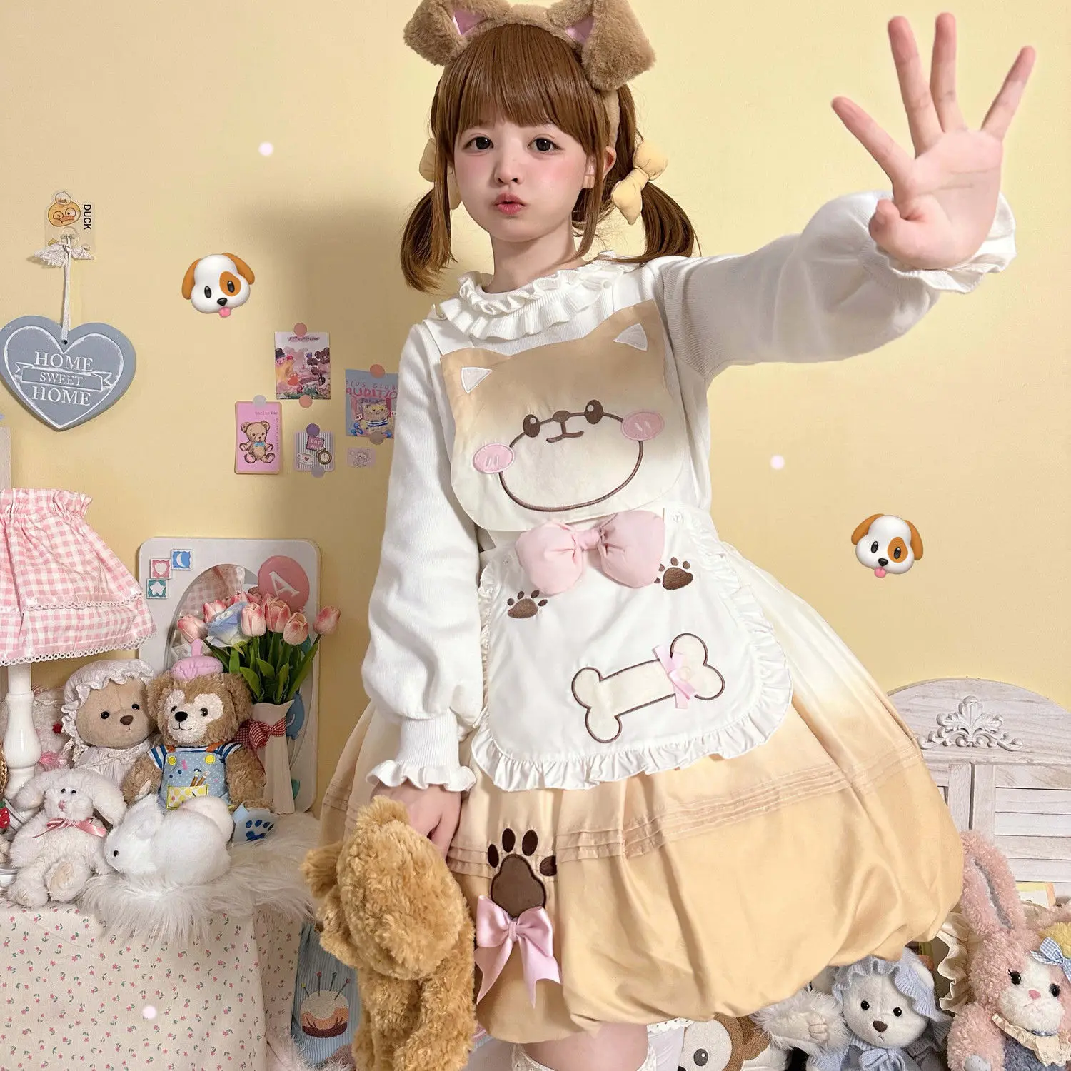 Lolita Sweet Girl fur s, Robe courte, Sangle, Authentique, Étudiant, Chien mignon, Princesse, Jaune, Lolita fur s, Tutu Skirt, Lovely