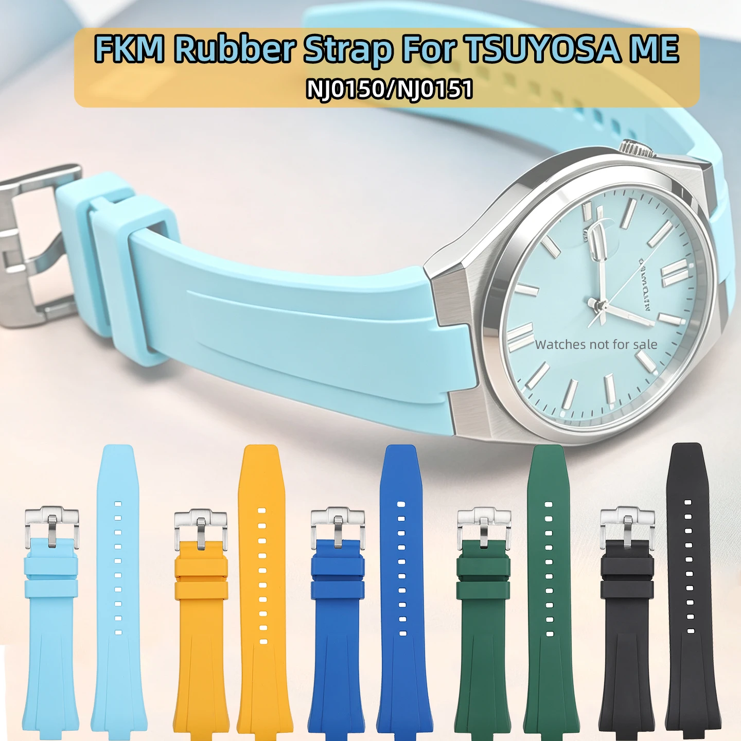 9MM FKM Fluoro Rubber Watch Strap for Citizen TSUYOSA Collection NJ0150 NJ0151ME Silicone Watchbands Men Women Bracelet Colorful