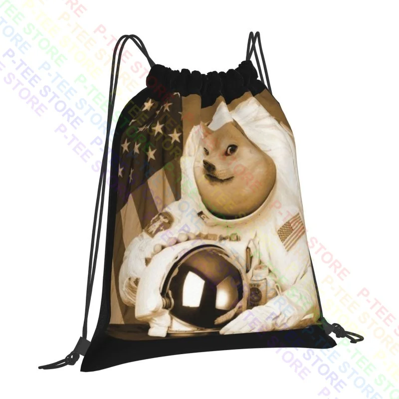 Dogecoin Moon Astronaut Cryptocurrency Inu Meme Love Drawstring Bags Gym Bag Softback Large Capacity