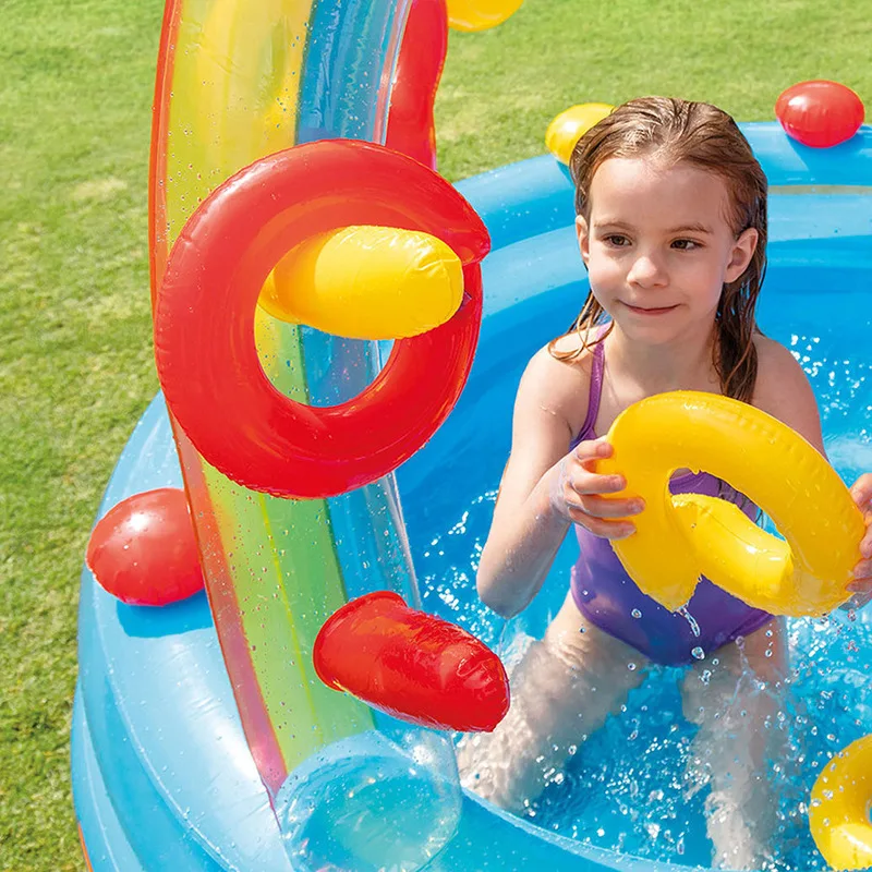 INTEX Figure-eight Rainbow Slide Park Inflatable Pool Bouncy Castle Slide Summer Summer Inflatable Swimming Pool