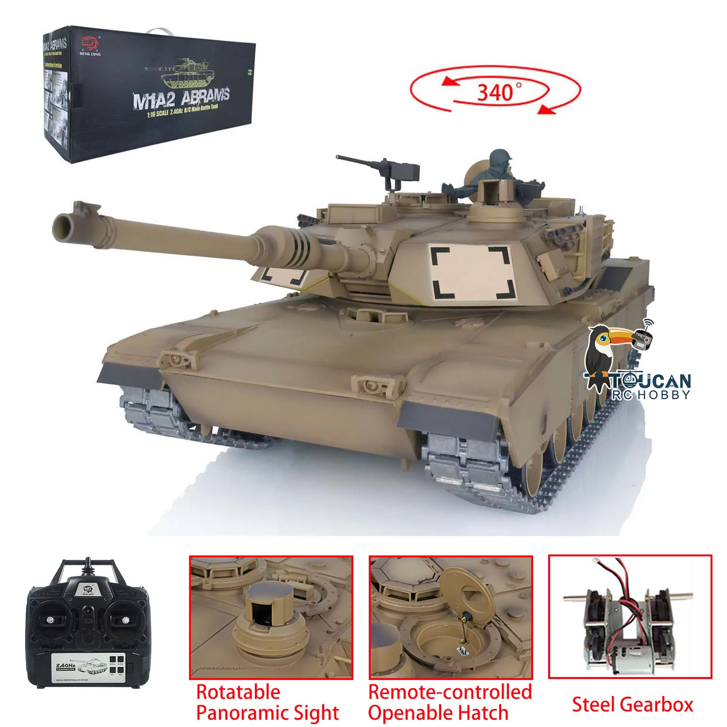 Heng Long 1/16 TK7.0 M1A2 Abrams RTR RC Tank 3918 Commander Panoramic Sight ruota i giocattoli regalo