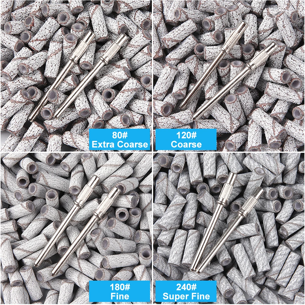 100/200 Stück 3 mm Nagelschleifbänder-Set mit Dorn – Schleifpapier mit Körnung 80/120/180/240 für Nagelbohrer, Maniküre, Pediküre, Salon – Detail 3