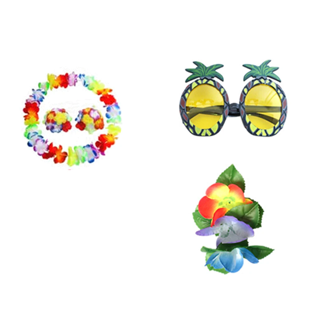

8PCS Beach Costume Dress Tropical Grass Dance Skirt Flower Bracelets Headband Bra Hair Clip Glasses Set (80CM