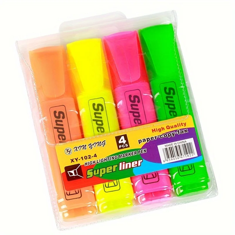 4/6pcs Vibrant Slant Head Color Marker Pen Set - Thick Head, Fluorescent, Highlighter, Office, School, and Study Essential - Bac