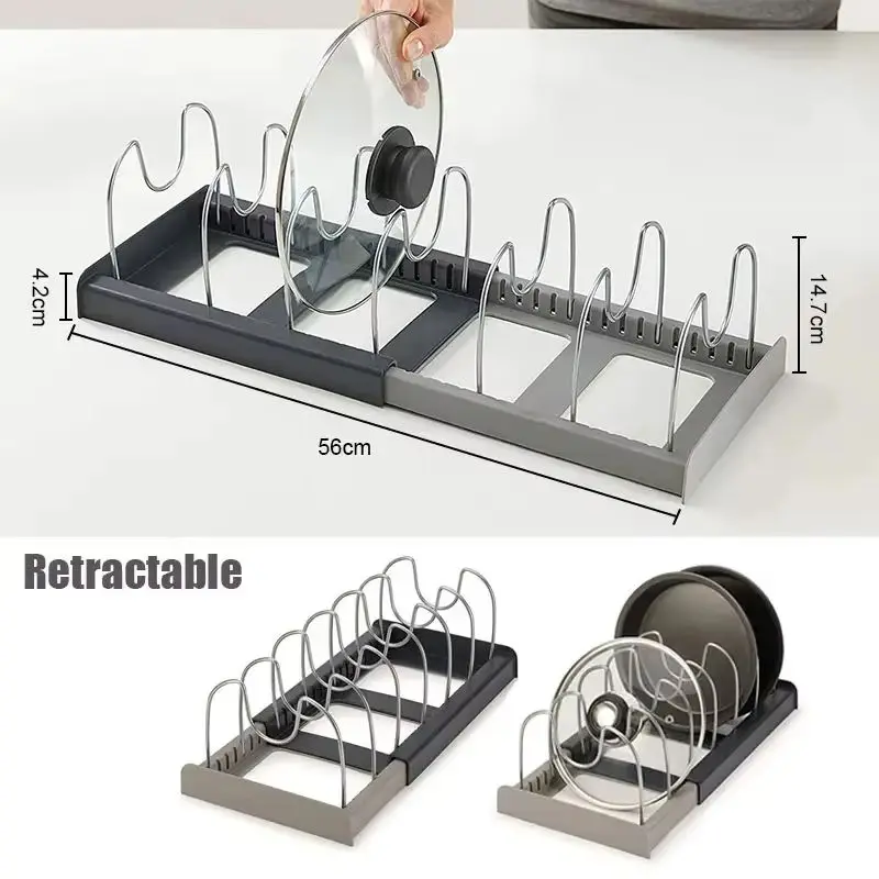 Expandable Cookware Rack 7-grid Telescopic Pot Rack Kitchen Cabinet Organizers for Pots and Pans for Kitchen Organization Tools