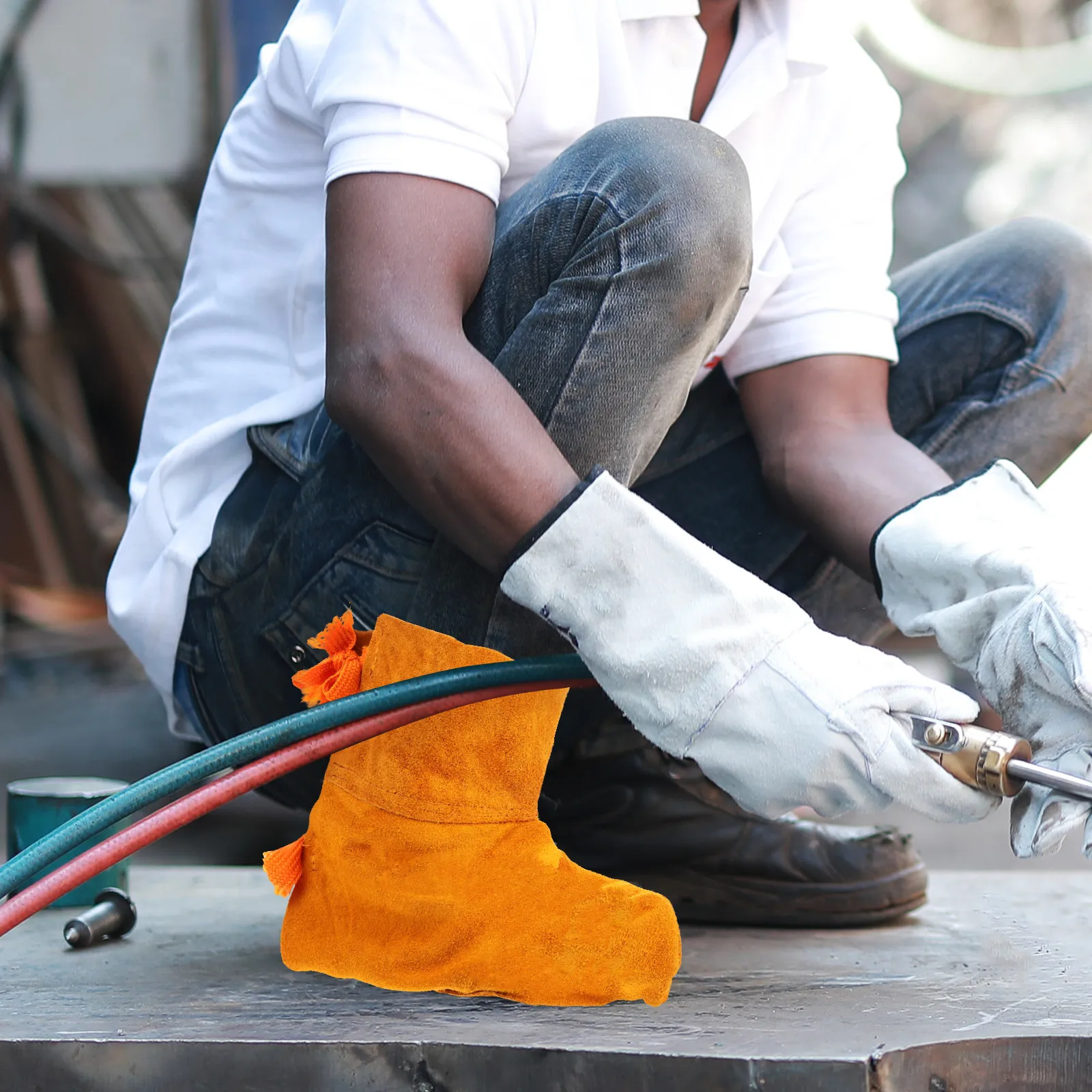 

1 пара защитных чехлов для сварочных ботинок из воловьей кожи: надежная огнестойкая защита для промышленной сварки, легкие и прочные