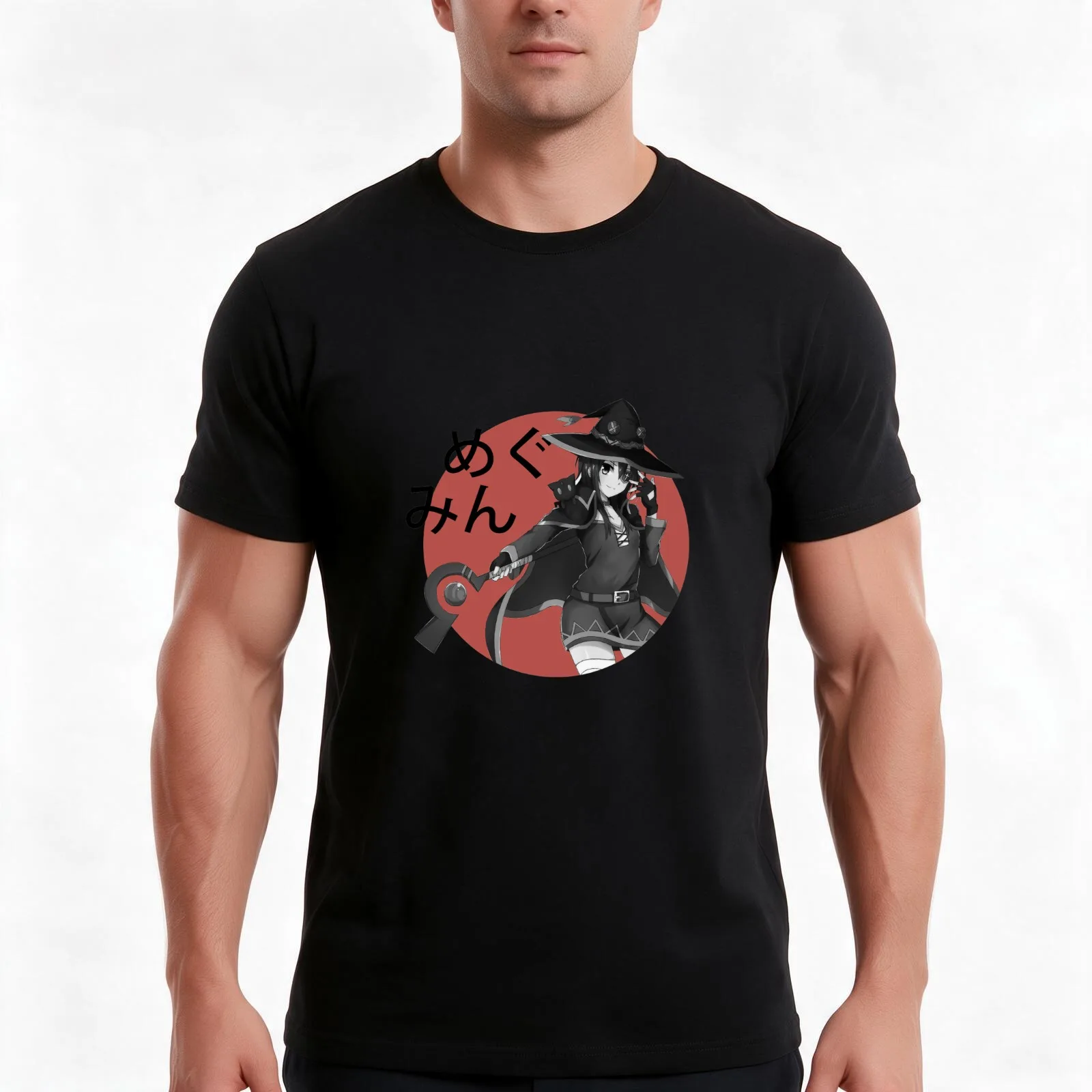 Megumin T-Shirt, Summer Casual Cotton Tee, Oversized Streetwear Tops, Vintage Graphic Print, Loose Fit Short Sleeve, 100% Cotton