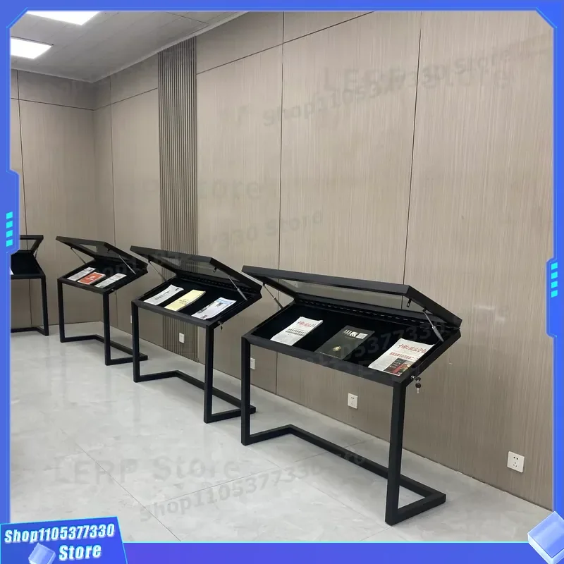 Custom Metal Book Display Stand with LED Lighting for Library Museum and Bookstore Retail Shelving Unit Modern Exhibition