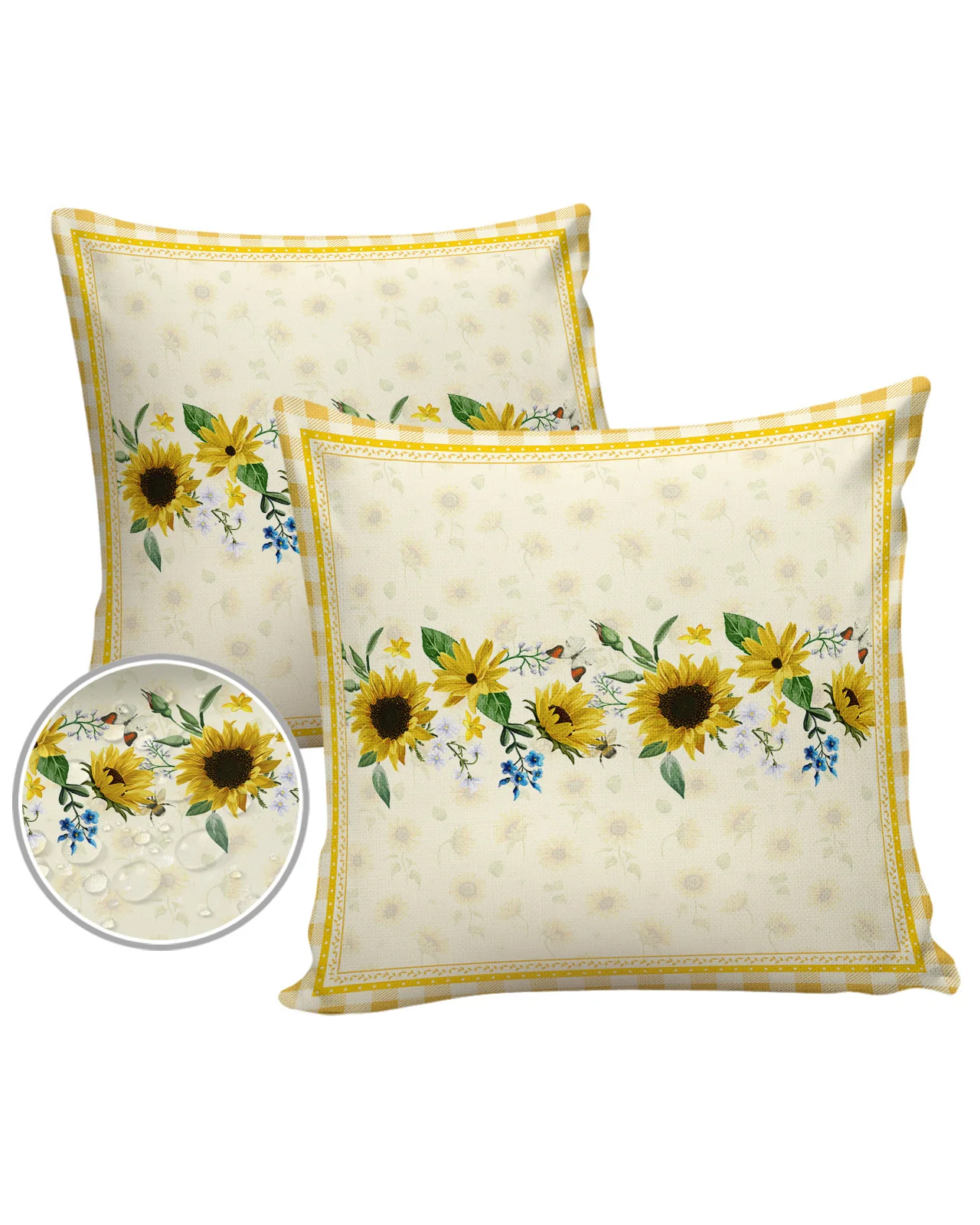 2/4PCS Outdoor Garden Chair Waterproof Cushion Cover Pastoral Sunflower Plaid Home Decor 40/45/50/60/66cm Pillow Case