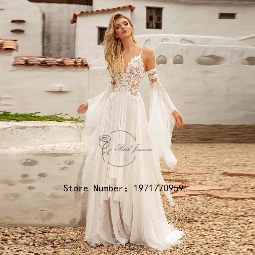 Robe de Mariée Style Boho à Bretelles Spaghetti pour Femme, Tenue de Plage Élégante, Sexy, Dos Ouvert, sur Mesure