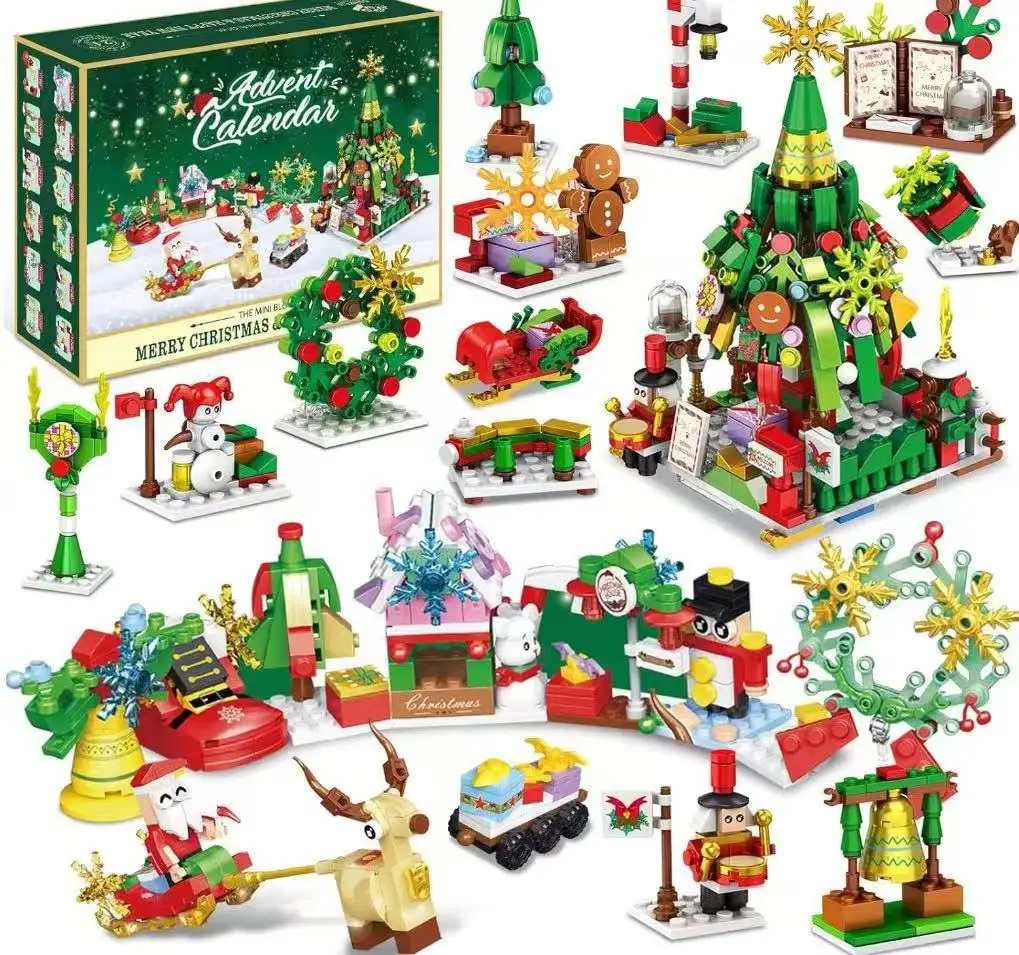 Kalendarz Adwentowy Świąteczny DIY Pociąg Świąteczny Jezus Klocki Zabawki Kalendarz Odliczający 24 Dni Pudełko Niespodzianka Prezent Świąteczny