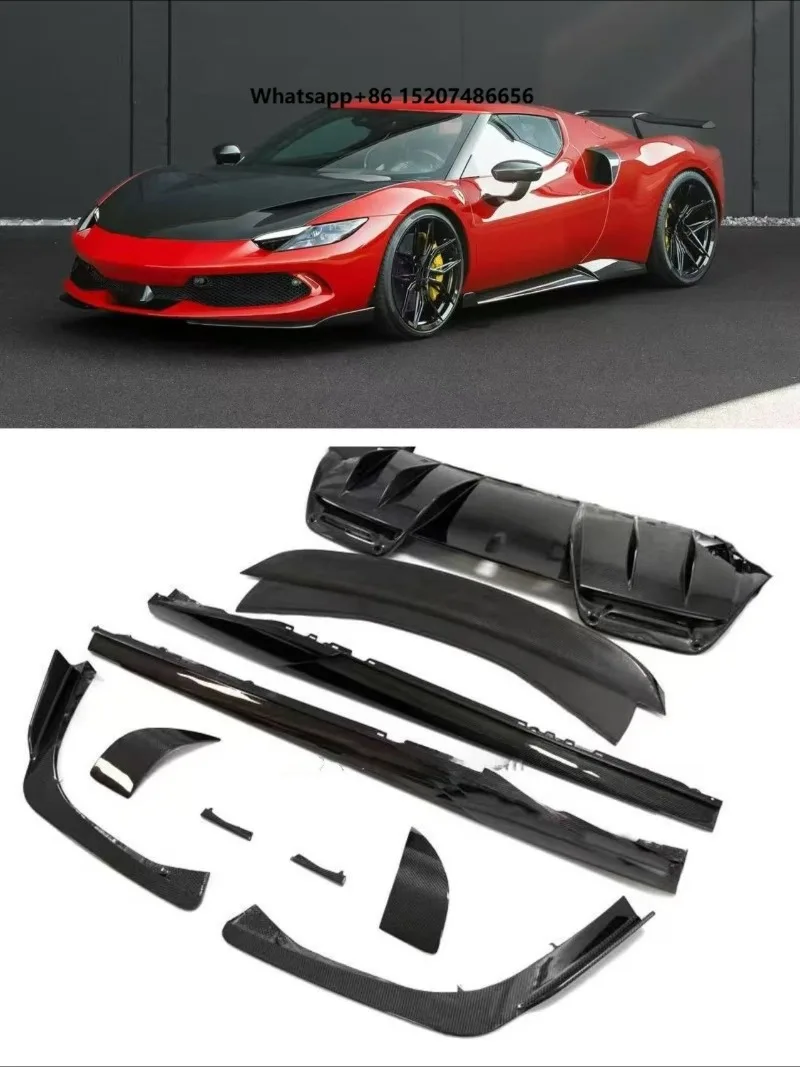 For 296 GTB GTS Carbon Fiber Body Kit 296 GTS GTB N-style Carbon Fiber Anterior Lip Diffuser Spoiler Side Skirt