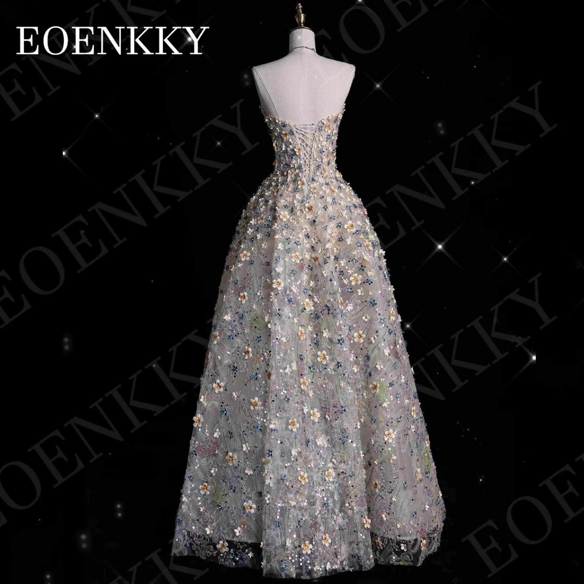 EOENKKY Gorgeous Prom Dress 3D Flower Floor Length Sweetheart Strapless Formal Graduation Gown A Line فساتينين سهره الافضل مبيعا