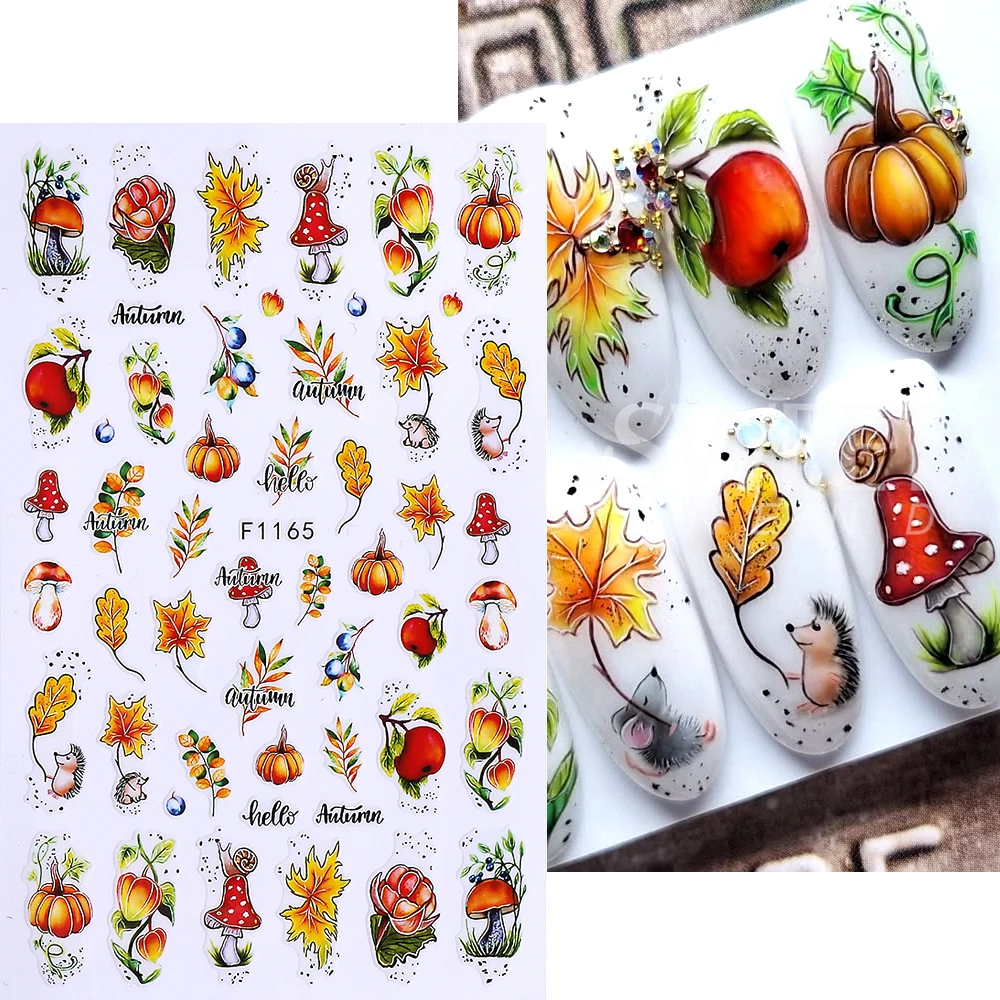 10 قطعة/المجموعة 3D الخريف اليقطين مسمار ملصقات مابل ليف زهرة ذاتية اللصق مسمار صائق المنزلق الشكر DIY مانيكير الديكور #4