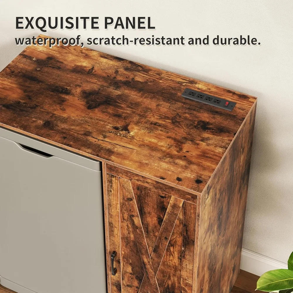 Mini Fridge Cabinet with Storage, Coffee Bar Cabinet with Power Outlet, Fits 24" Wine Fridge, 3-Tier Organizer, Refrigerator