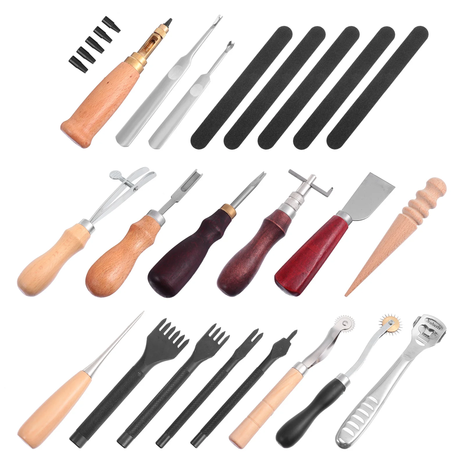 

18pcs Tool Kit Wood Handle Awl For Punching Holes In Fabric Canvas Denim Tarpaulin Diy Crafting Supplies