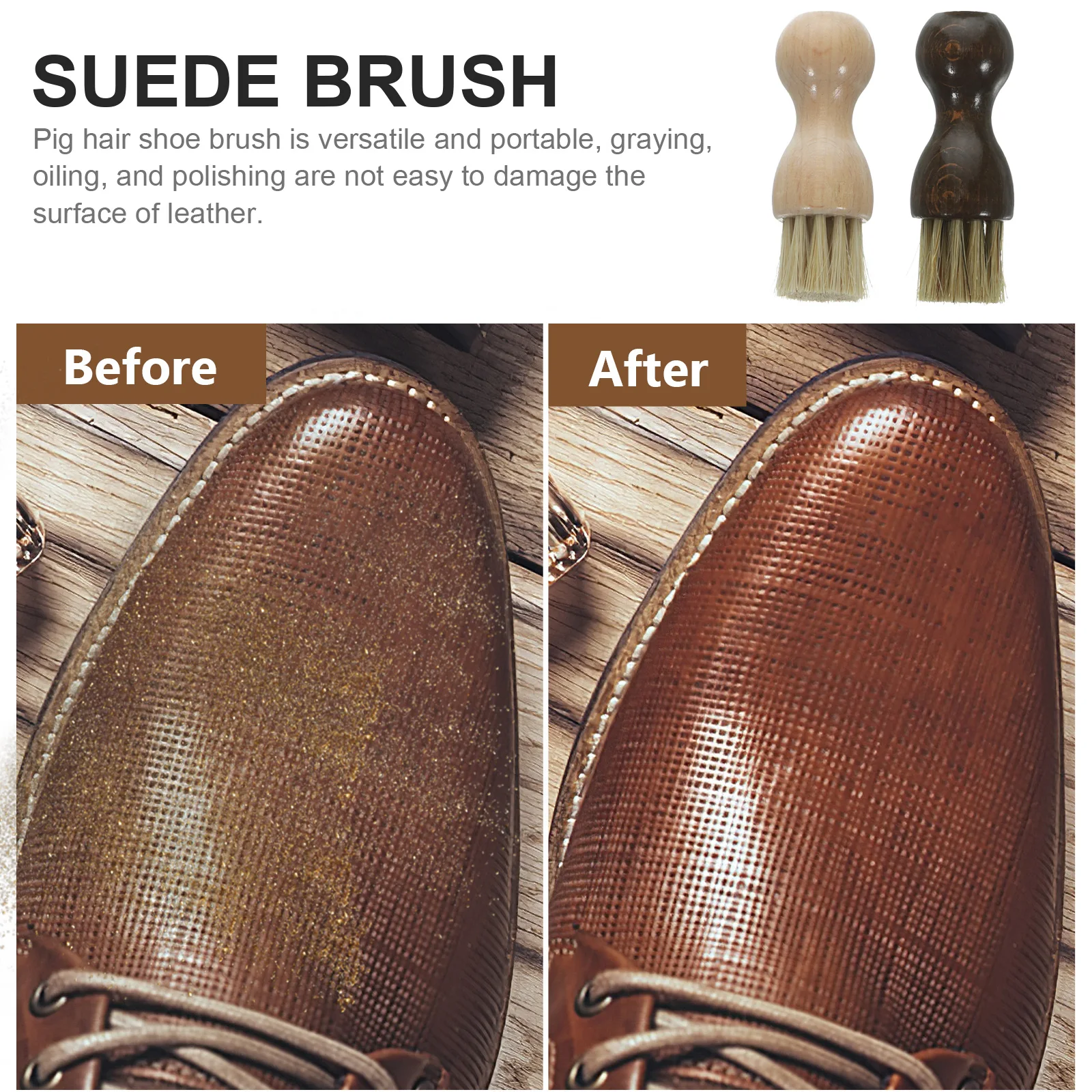 

2pcs Shoe Brush Cleaning Tools Mini Brushes for Suede Pig Hair Travel Size Black Wooden Shoe Polish Wax Cleaner