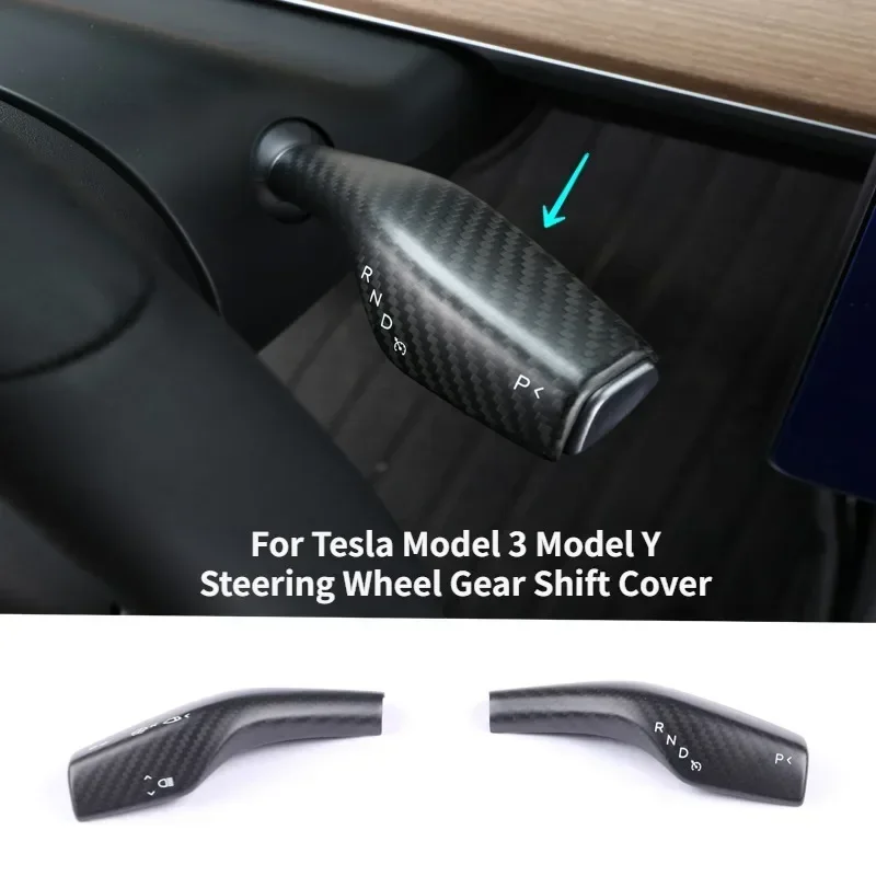 

1pcs Real Carbon Fiber for Tesla Model 3 Model Y Steering Wheel Gear Shift Cover Wiper Knob Protective Cover Car Remodel Patch