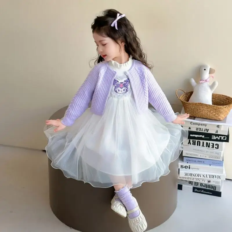 2 قطعة فستان الفتيات الربيع والخريف نمط سانريو 2025 جديد للأطفال المألوف كورومي سترة طفلة الخريف الأميرة تنورة #4