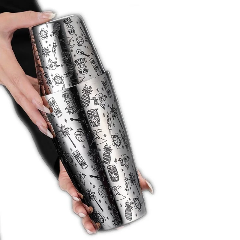 

Stainless Steel Boston Cocktail Shaker With Etched Pattern Bar Cocktail Shaker Tin Set Bar Tool Barware