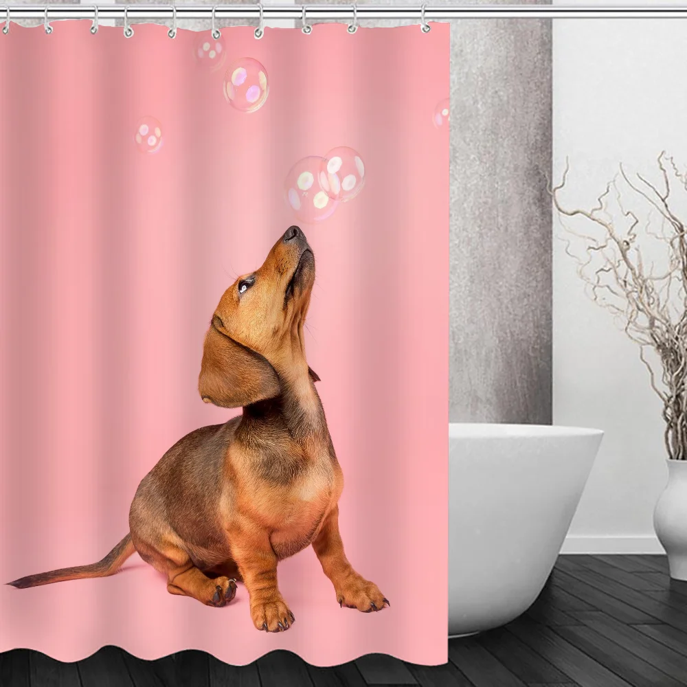 Waterproof Shower Curtain Dachshund Curtains in the Bathroom Accessories Set Bath Fabric Anti-mold Opaque Washable 180x200 Home