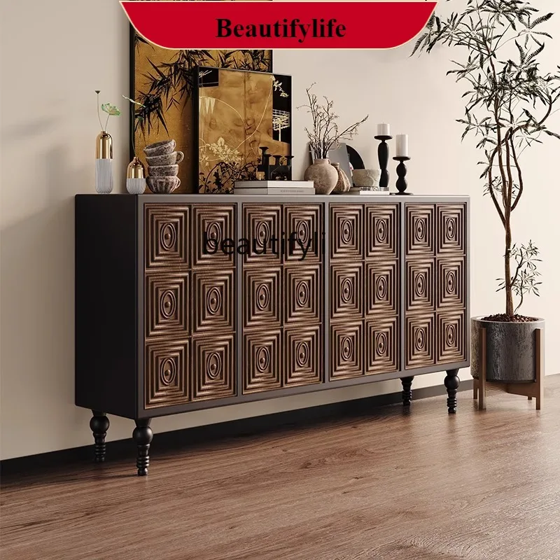 

G1218 Vintage Style Retro Sideboard Cabinet Living Room Solid Wood Entryway Cabinet French Light Luxury Large Capacity Storage C