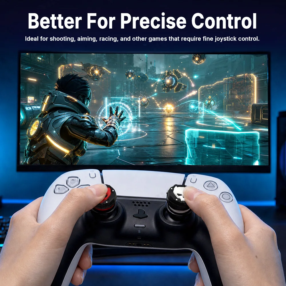 2Pcs Silicone Analog Stick Extenders for PS5 Controller Same Height High Rise Joystick Caps Anti-Slip Thumb Grip Game Accessorie