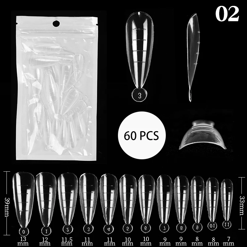 60Pcs Podwójne formy do paznokci Przedłużanie porady Formy Szybkie budowanie Sztuczne paznokcie Krótkie migdałowe akrylowe górne formy Diy Art Manicure Tool