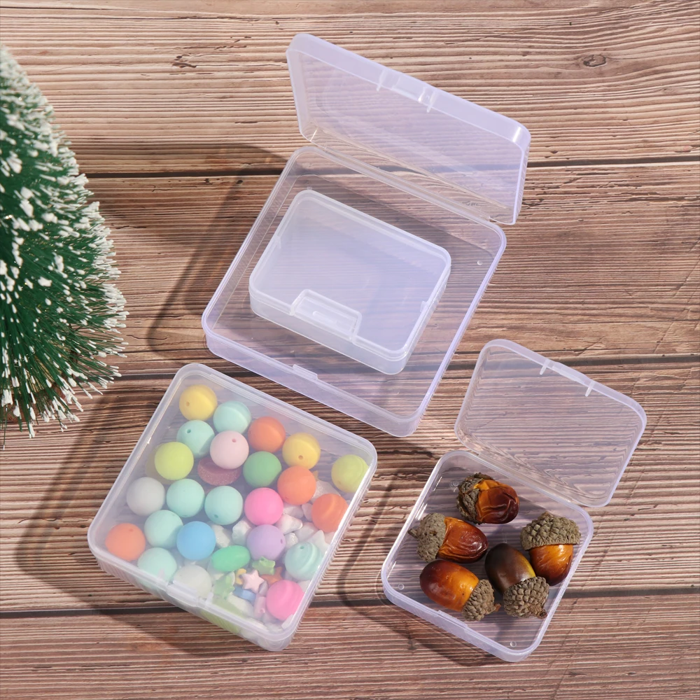 Hot 1PC Plastic Transparent Square Round Storage Box Jewelry Beads Container Box Small Items Sundries Organizer Case Accessories