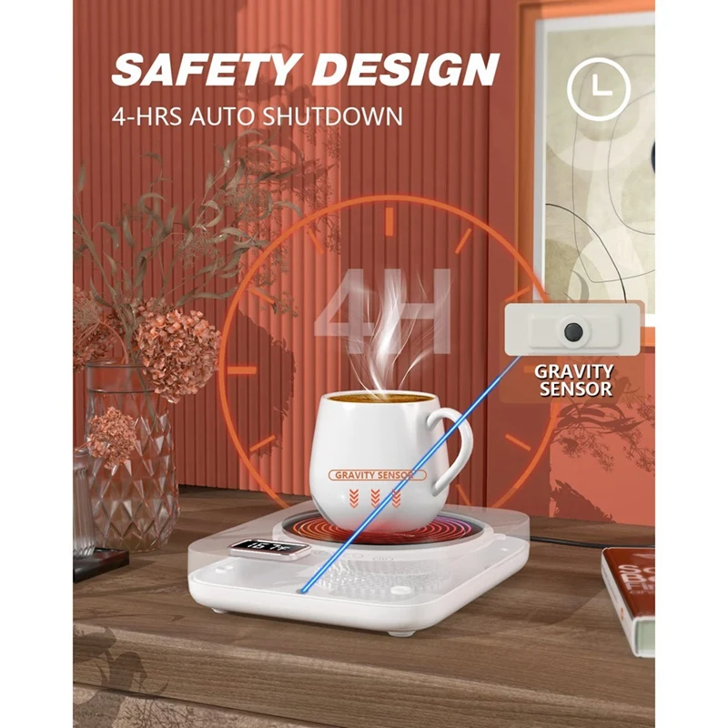 แก้วกาแฟอุ่นแก้วที่อุ่นกาแฟอุ่นแก้วสำหรับโต๊ะทำงานที่มีการตั้งค่า3-Temp/สวิตช์เซ็นเซอร์แรงโน้มถ่วง/ปิดอัตโนมัติ