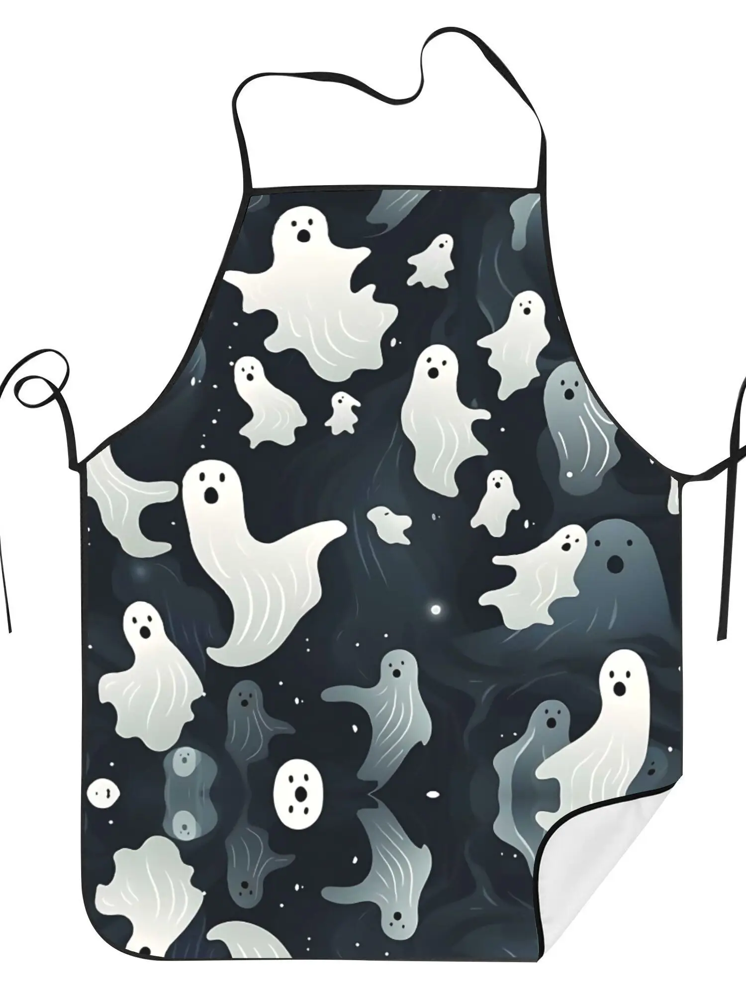 

Фартук для приготовления пищи на Хэллоуин «Жуткий призрак», черный, с дизайном белых призраков и тыкв, идеально подходит для дома или кухни