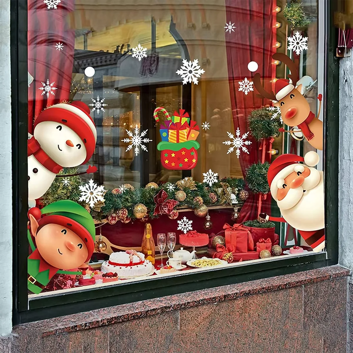 8 Stück Weihnachts-Fensteraufkleber, Weihnachts-Aufkleber, Dekorationen für den Innenbereich, Urlaub, Schneeflocke, Weihnachtsmann, Rentier-Aufkleber für Party