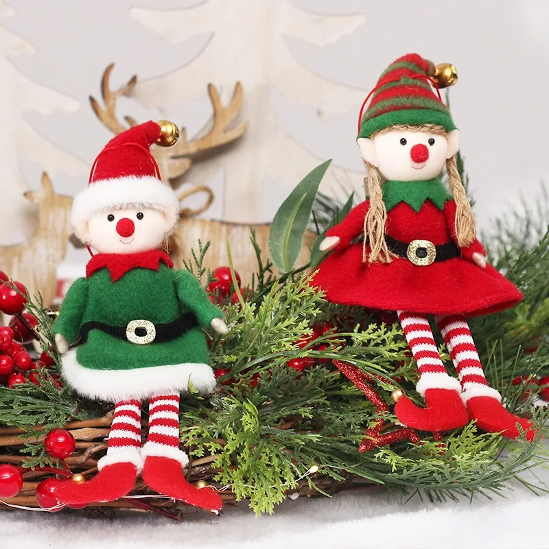 

New Christmas Elves Stuffed Plush Dolls Hanging Ornaments Xmas tree Decor Cute Boy Girl Elf Hanging Pendants Kids Gifts New Year