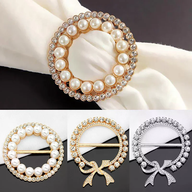 Rhinestone Crystal Pin Muslim Hijab Buckle Clothes Corner Silk Scarf Shawl Alloy Brooch Pin Headscarf Buckle Pearl