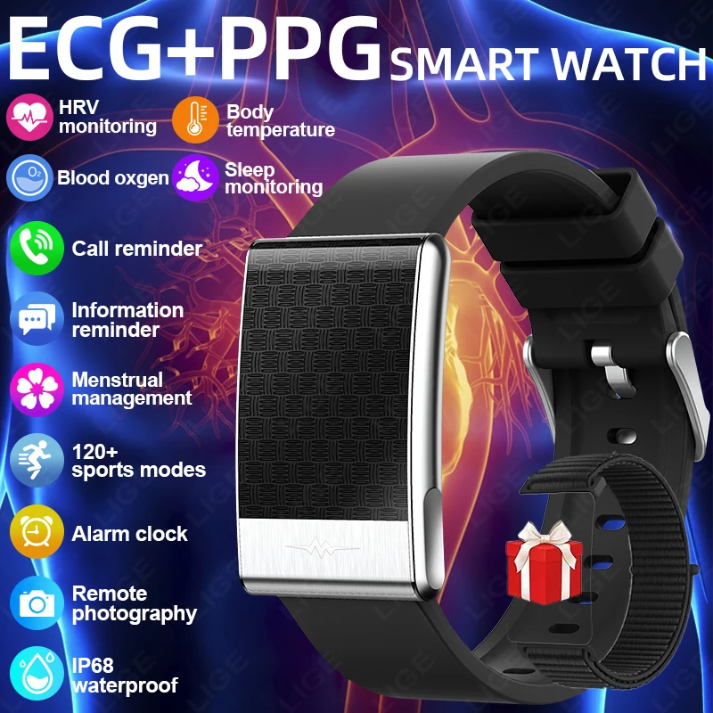 Pulseira Inteligente LIGE ECG com Monitor de HRV, Nova Pulseira de Fitness à Prova d'Água, Sem Tela, para Mulheres e Homens