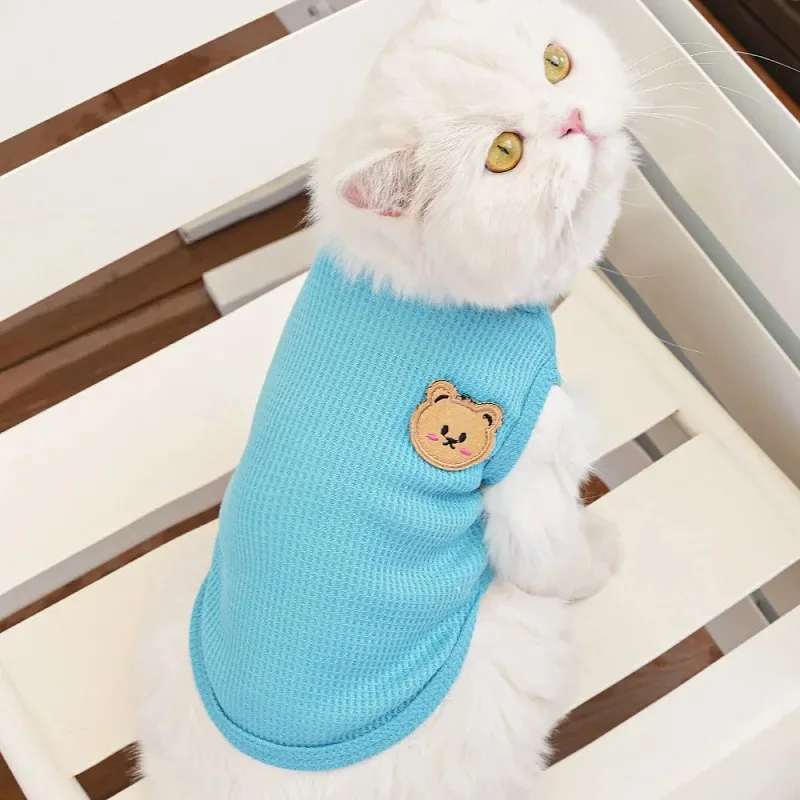 Breathable Pet Shirt, Cute Bear Patch, Solid Color Fashion Vest, Puppy and Cat, Puppy and Kitten Summer Clothing