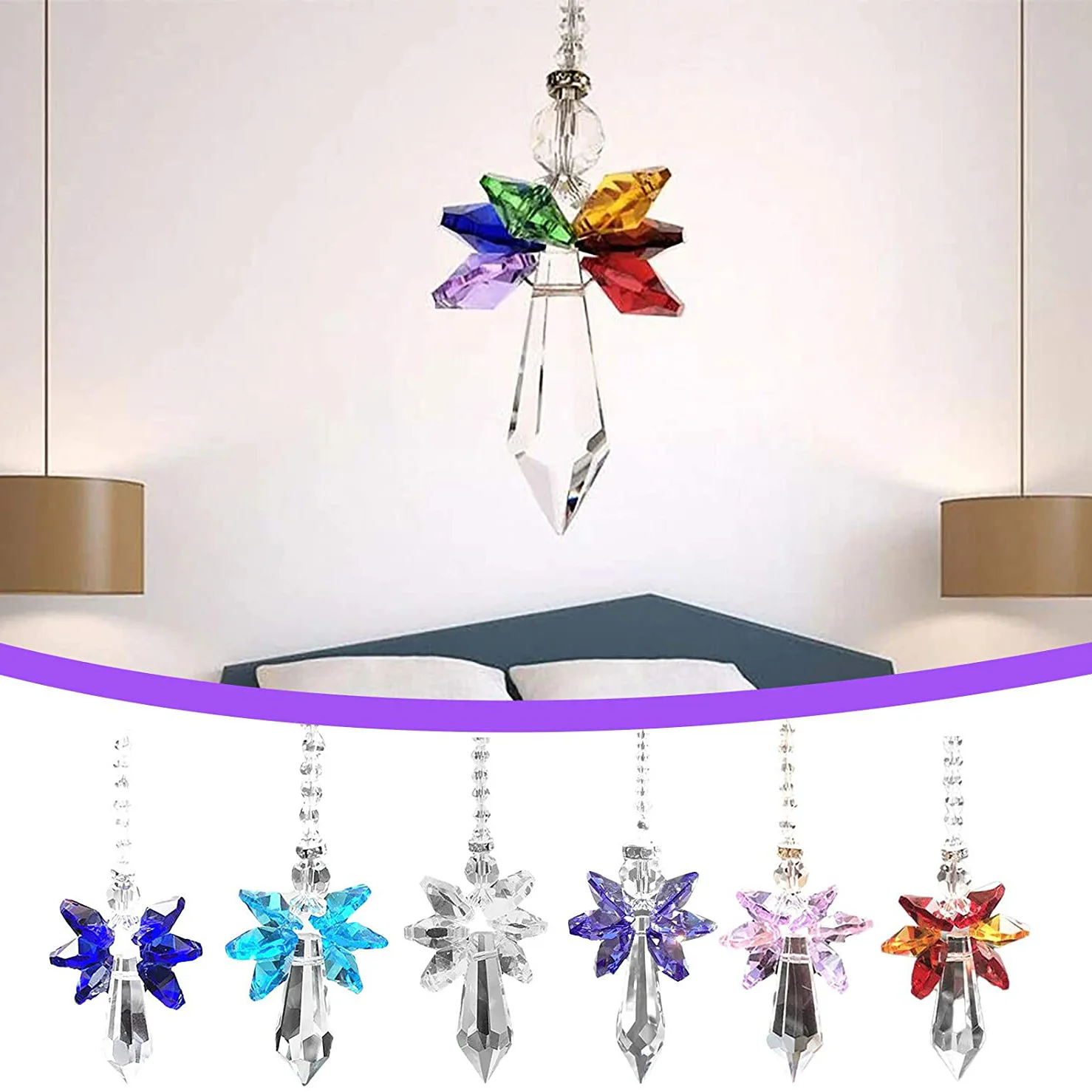 Natural Rainbow Angel Crystal Beads Suncatcher Pendants Quartz Crystal Stone Point Healing Hexagonal Wand Treatment Stone