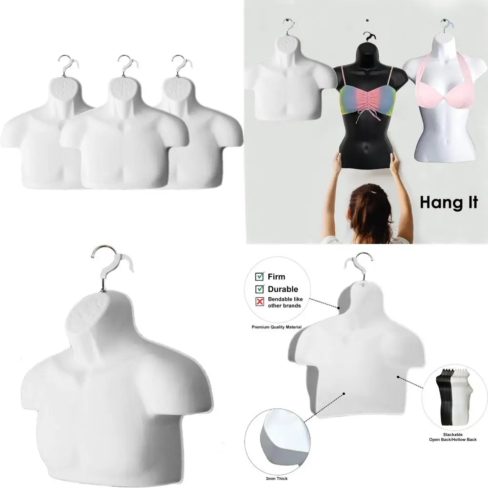 

Male Mannequin Chest Long Hollow Back Plastic Injection Hanging Body Torso Form S-M Size White