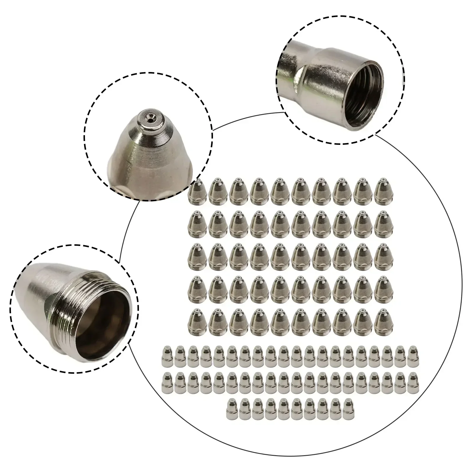 

100pcs 1.1/1.3/1.5/1.7mm P80 Plasma Electrode Tip Nozzle Compatible With CUT-70/80/100/120 Plasma Cutting Machines Accessories