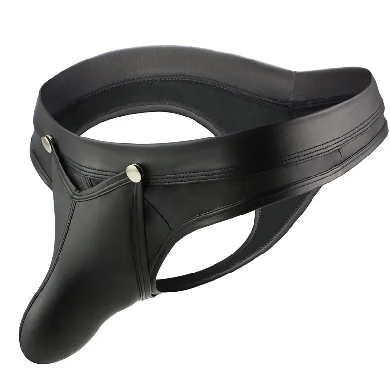 

Black Sexy Men Cock Ring Open Crotch G-string U Convex Pouch G-string Low Rise Sexy Thongs PU Faux Leather T-Back G-string