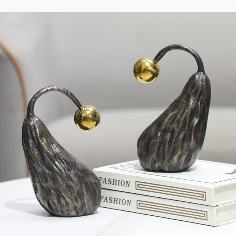 Dried Pears Statue Metal Fruits Ornaments Desk Decoration Abstract Crafts Dried Pears Sculpture Room Aesthetic Decor