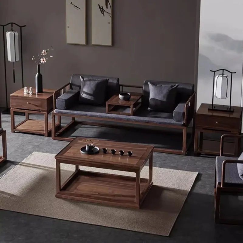 

New Chinese solid wood sofa, bed, cabinet, table furniture combination
