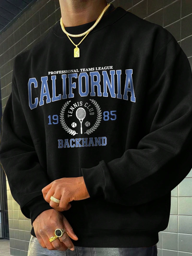 

Мужская Калифорния с графическим принтом, свободная посадка с круглым вырезом, длинная осенне-зимняя толстовка с круглым вырезом 2025 года для мужчин и женщин, топ