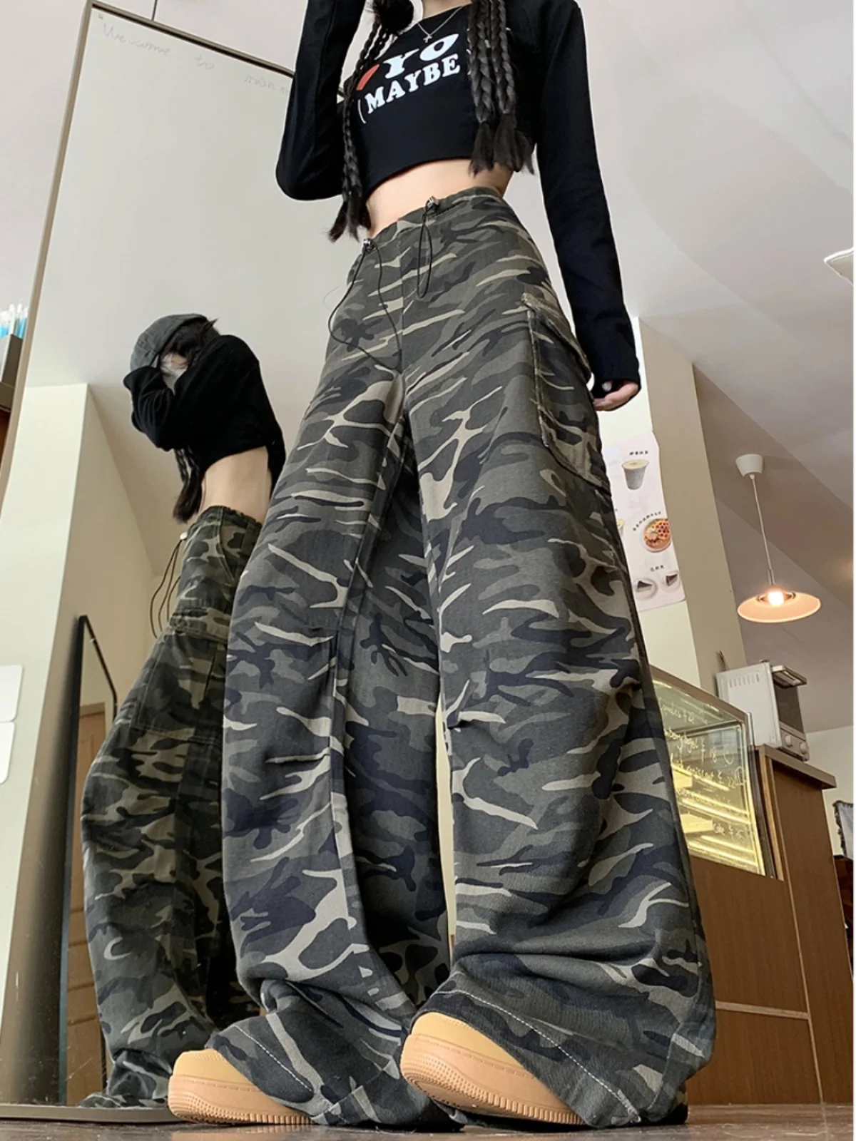

Американские камуфляжные джинсы в стиле хип-хоп, свободные повседневные брюки с широкими штанинами для мужчин и женщин, весенне-осенние модные брендовые брюки в стиле High Street