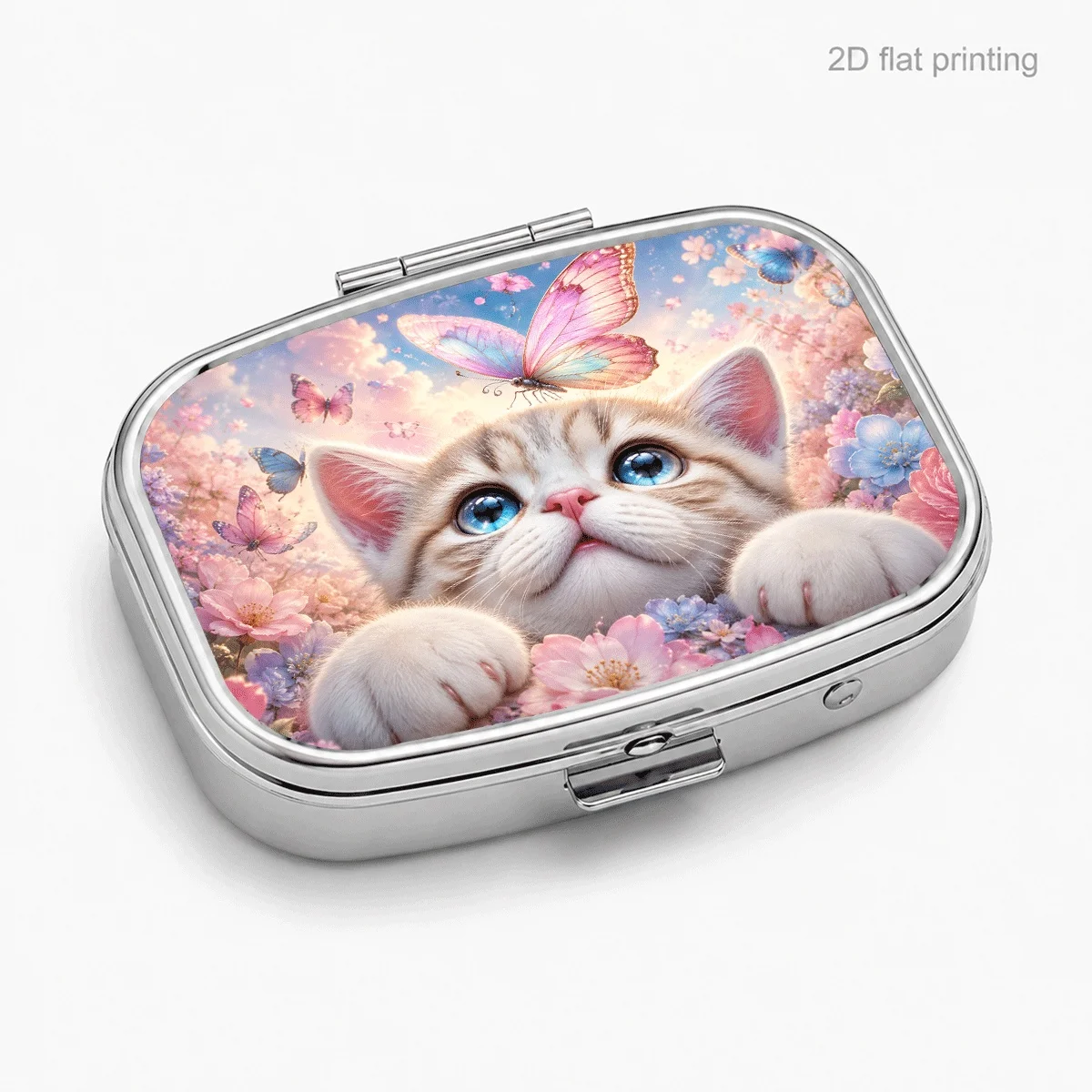 Single-piece package, this portable storage box features a pink cherry blossom and butterfly theme, with a simple and soothing design, is easy to carry, and has a sealing function. It is a square vitamin storage box, made using flat printing technology