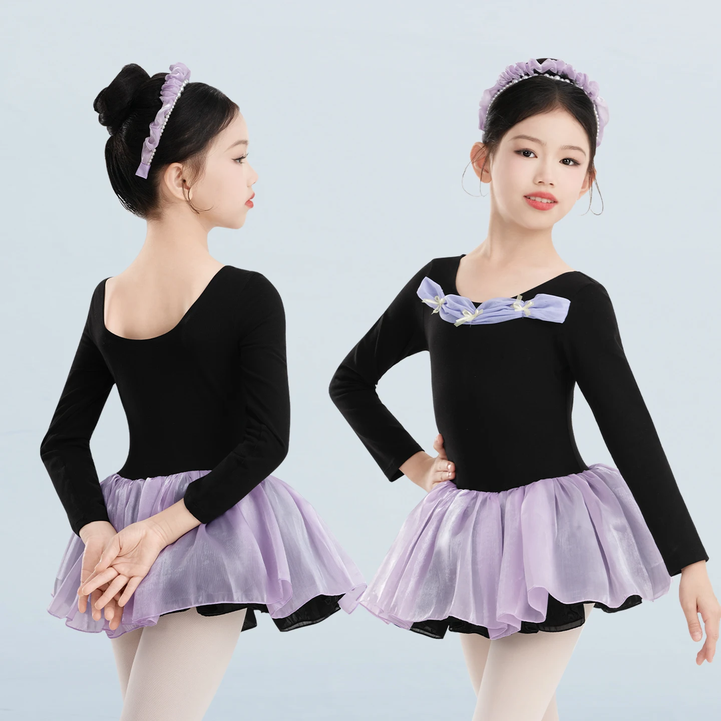 فستان باليه للفتيات والأطفال بأكمام طويلة فستان توتو للرقص مع فيونكة لعيد الميلاد فستان الأميرة رداء رقص الباليه مع تنورة الأورجانزا