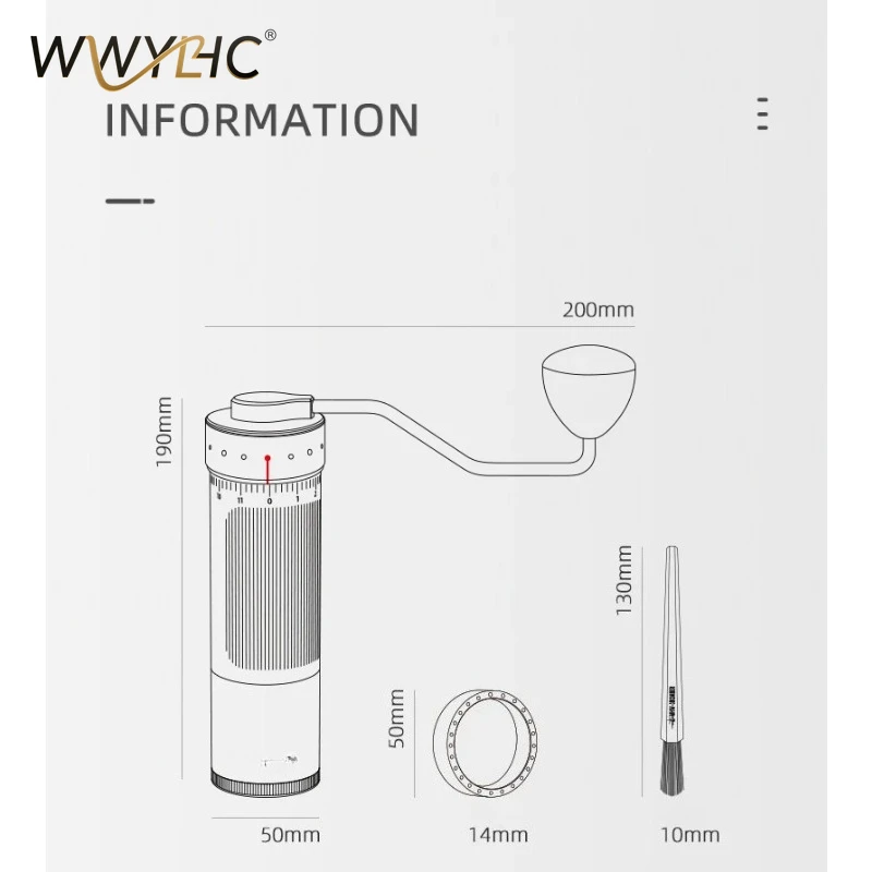 MHW-3BOMBER Manual Coffee Grinder 0.016mm/Click Conical Burr for Espresso Pour Over Adjustable Stainless Steel Barista Tool